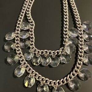 Stella & Dot Silver Necklace with Clear Crystal Accents